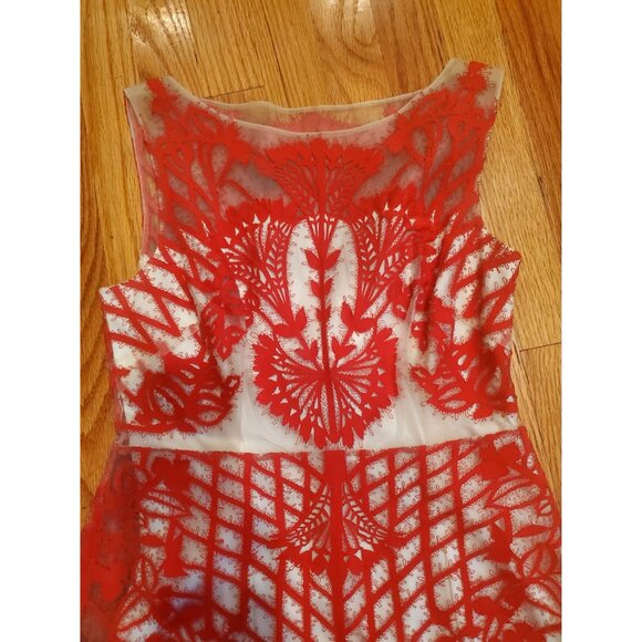Anthropoligie Dress by Geisha Designs Red Embroidered Mesh Overlay Sleeveless 4 - Picture 2 of 11